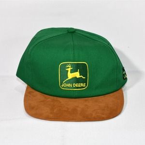 Vintage K-Products John Deere Green/ Tan Suede Bill Farm Snapback Cap Hat 0823
